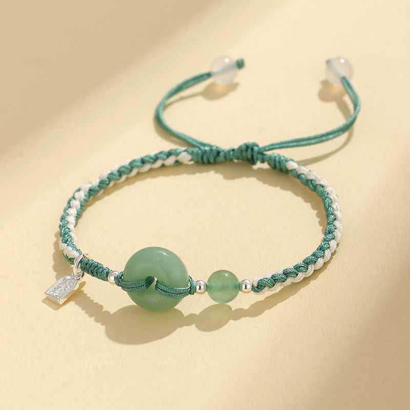 Handcrafted Red String Ping An Kou Peace Buckle Gemstone Braided Bracelet