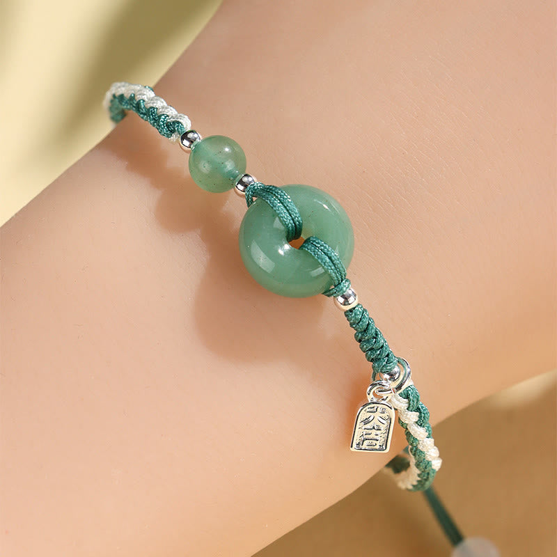 Handcrafted Red String Ping An Kou Peace Buckle Gemstone Braided Bracelet