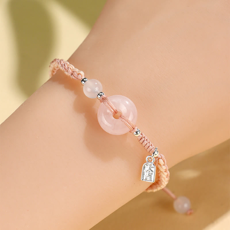 Handcrafted Red String Ping An Kou Peace Buckle Gemstone Braided Bracelet
