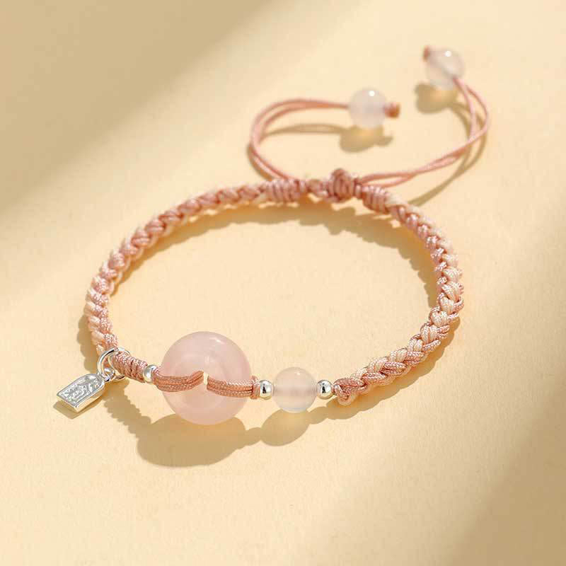 Handcrafted Red String Ping An Kou Peace Buckle Gemstone Braided Bracelet