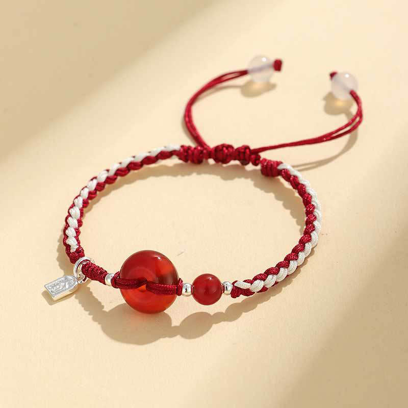 Handcrafted Red String Ping An Kou Peace Buckle Gemstone Braided Bracelet