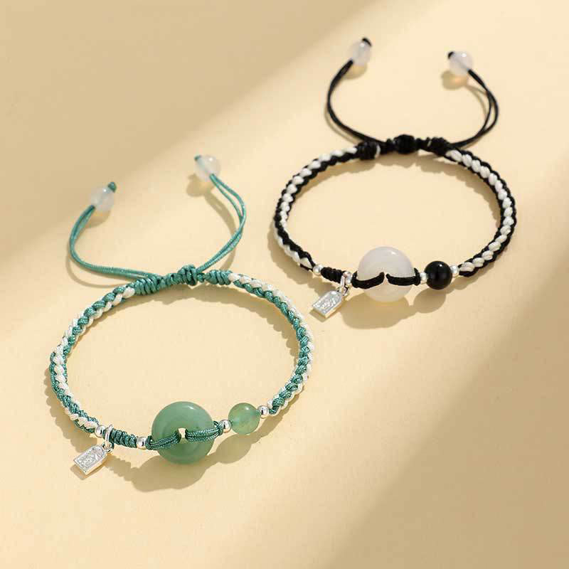 Handcrafted Red String Ping An Kou Peace Buckle Gemstone Braided Bracelet