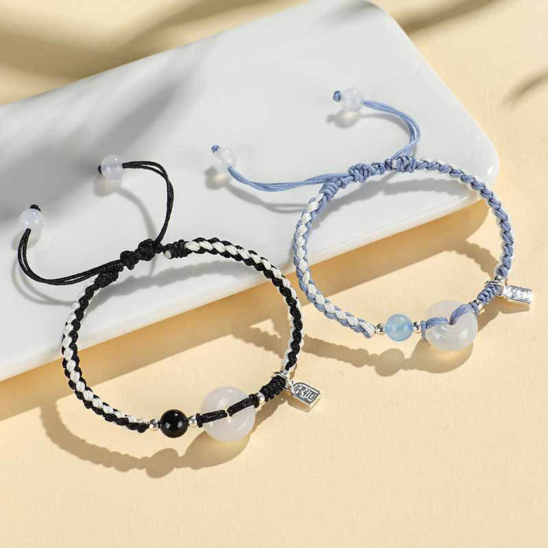 Handcrafted Red String Ping An Kou Peace Buckle Gemstone Braided Bracelet