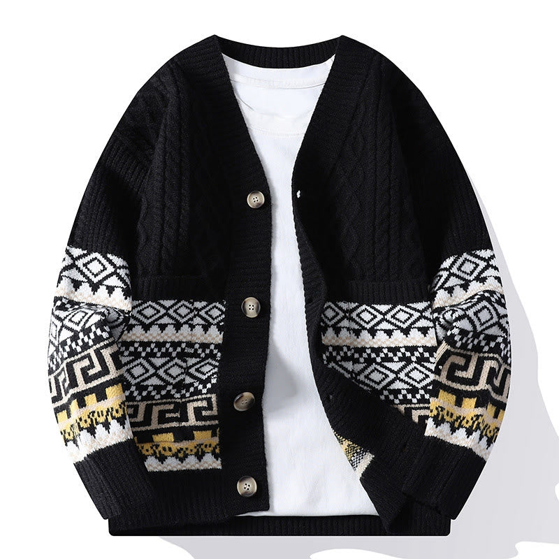 Jacquard Knitted V-Neck Mindful Movement Men's Sweater