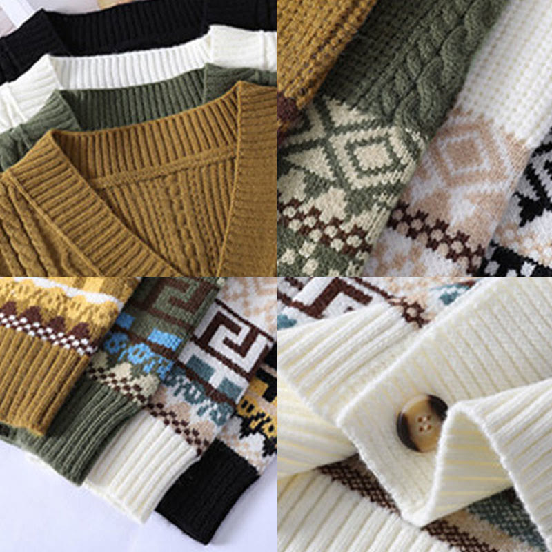 Jacquard Knitted V-Neck Mindful Movement Men's Sweater