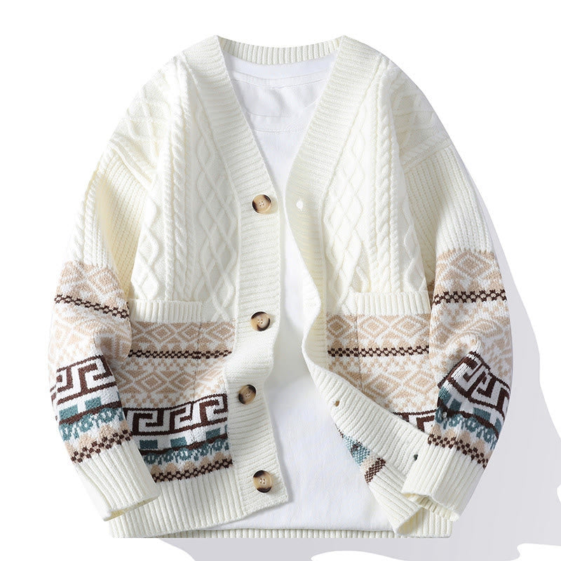 Jacquard Knitted V-Neck Mindful Movement Men's Sweater