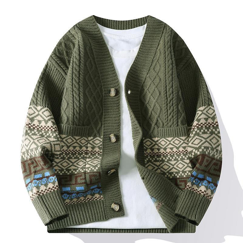 Jacquard Knitted V-Neck Mindful Movement Men's Sweater