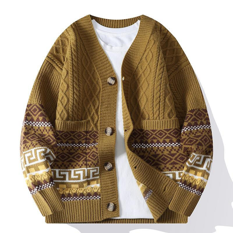 Jacquard Knitted V-Neck Mindful Movement Men's Sweater