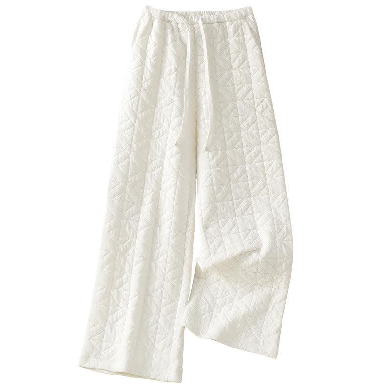 Women's Fall Solid Color Drawstring Thermal Wide Leg Pants With Pockets