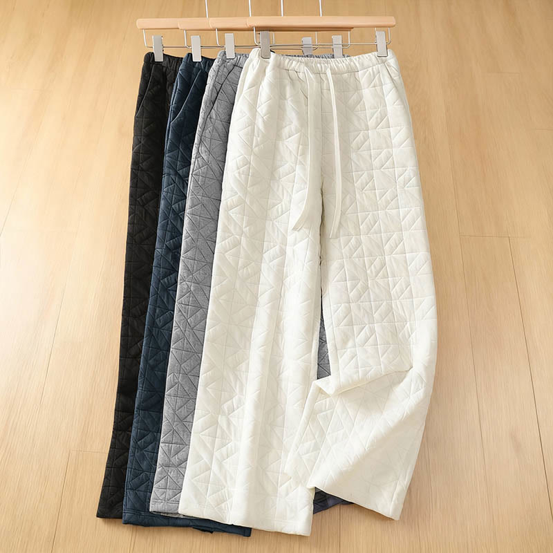 Women's Fall Solid Color Drawstring Thermal Wide Leg Pants With Pockets