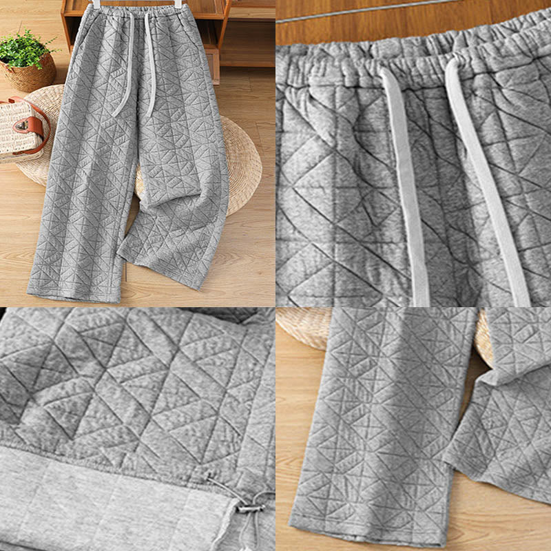 Women's Fall Solid Color Drawstring Thermal Wide Leg Pants With Pockets