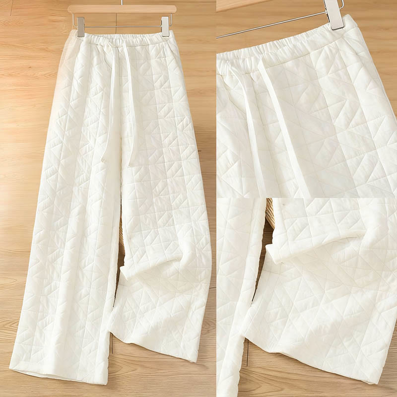 Women's Fall Solid Color Drawstring Thermal Wide Leg Pants With Pockets
