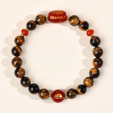 Natural Tiger Eye and Red Agate Chinese Zodiac Beaded Bracelet