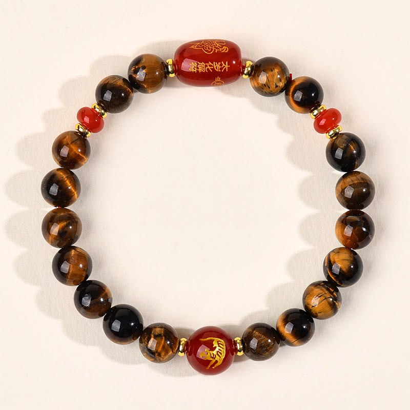 Natural Tiger Eye and Red Agate Chinese Zodiac Beaded Bracelet