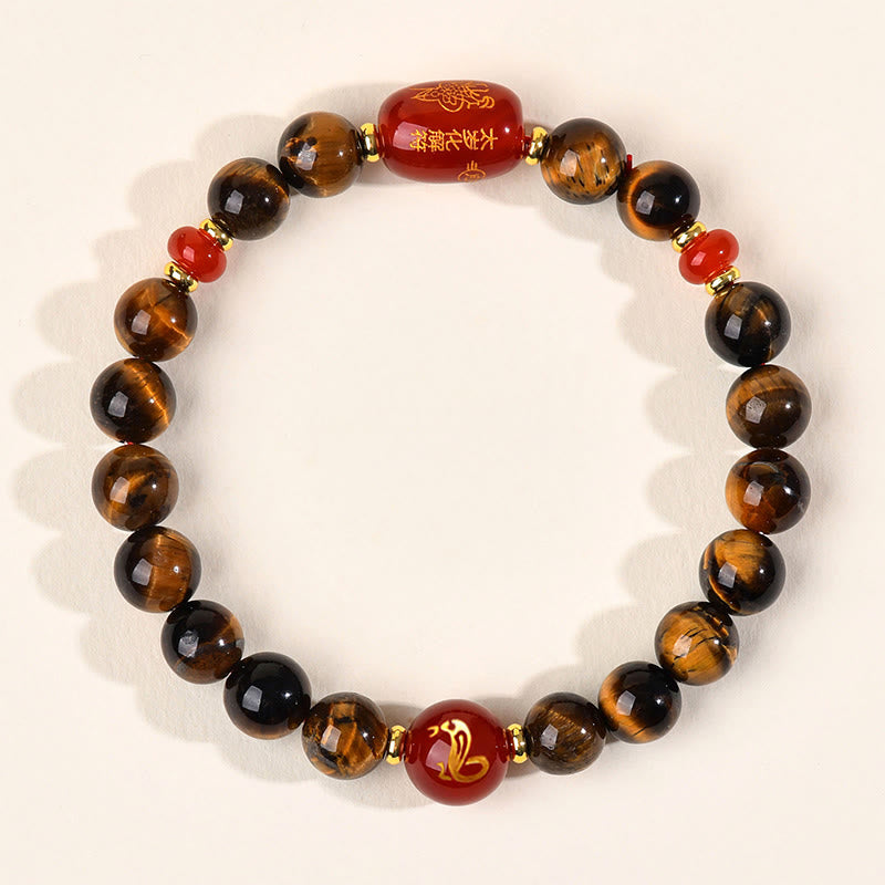 Natural Tiger Eye and Red Agate Chinese Zodiac Beaded Bracelet