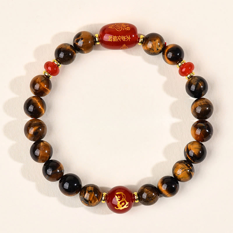 Natural Tiger Eye and Red Agate Chinese Zodiac Beaded Bracelet