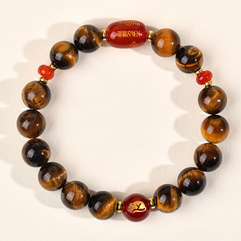 Natural Tiger Eye and Red Agate Chinese Zodiac Beaded Bracelet