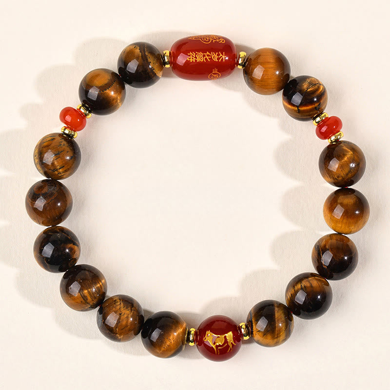 Natural Tiger Eye and Red Agate Chinese Zodiac Beaded Bracelet