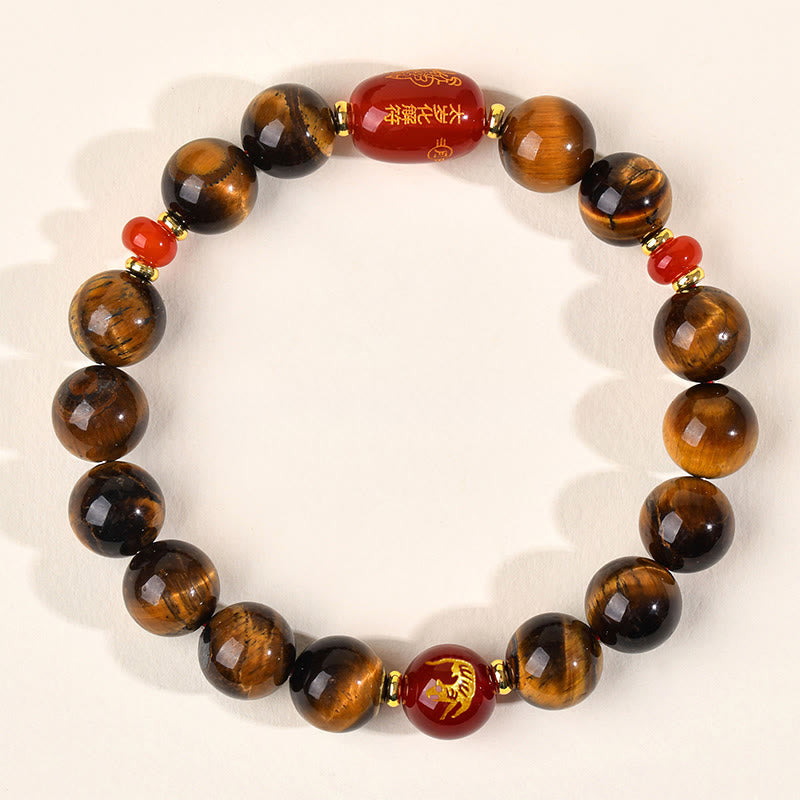 Natural Tiger Eye and Red Agate Chinese Zodiac Beaded Bracelet