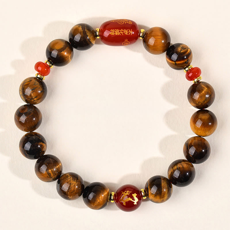 Natural Tiger Eye and Red Agate Chinese Zodiac Beaded Bracelet