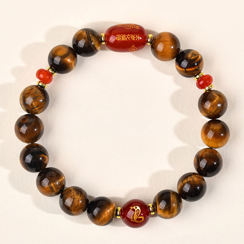 Natural Tiger Eye and Red Agate Chinese Zodiac Beaded Bracelet