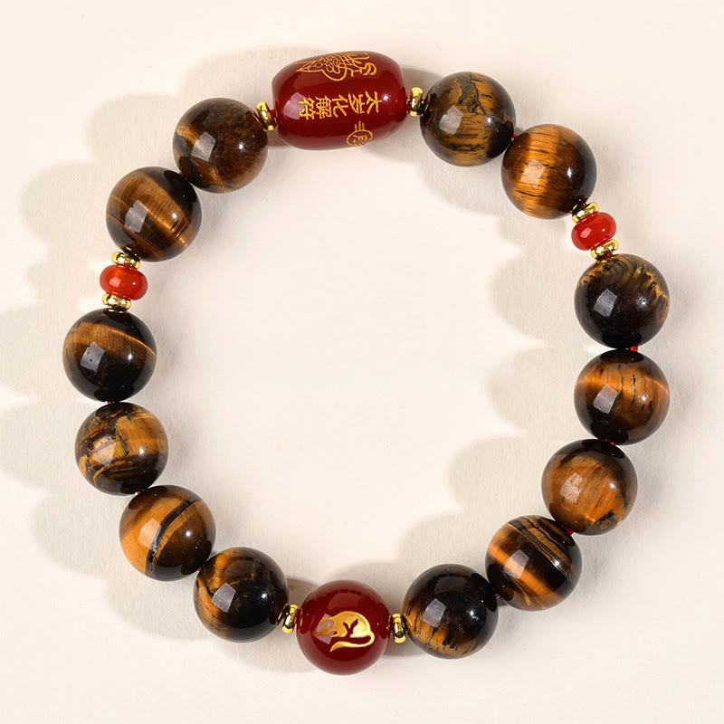 Natural Tiger Eye and Red Agate Chinese Zodiac Beaded Bracelet