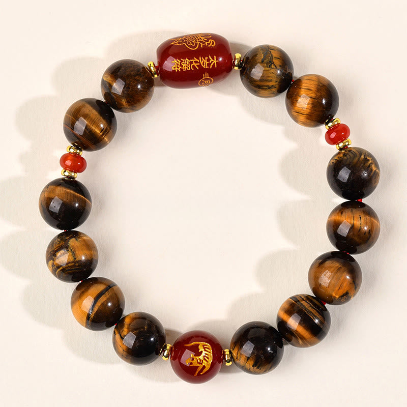 Natural Tiger Eye and Red Agate Chinese Zodiac Beaded Bracelet
