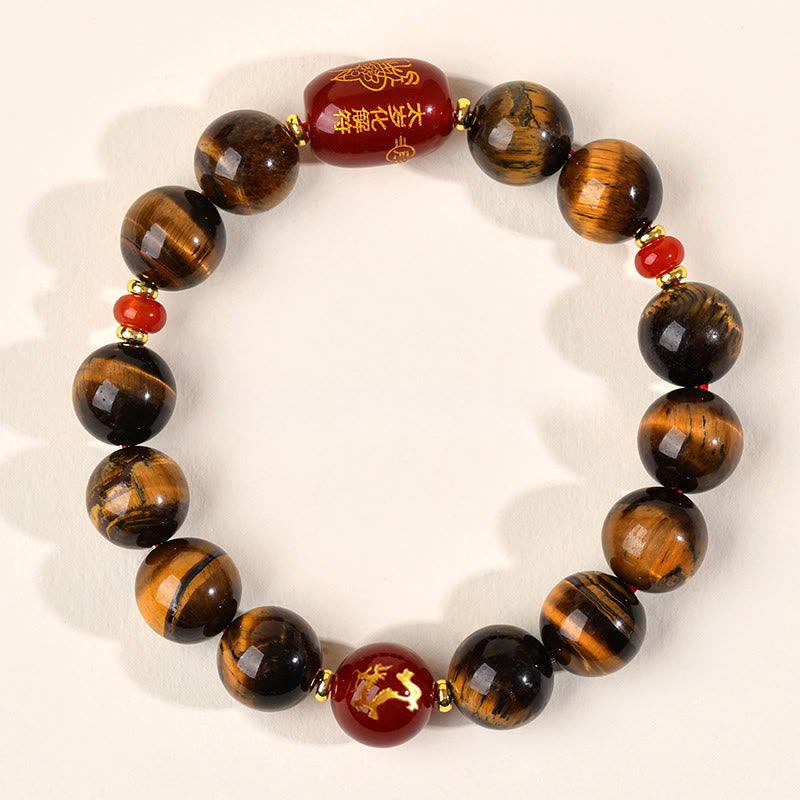 Natural Tiger Eye and Red Agate Chinese Zodiac Beaded Bracelet