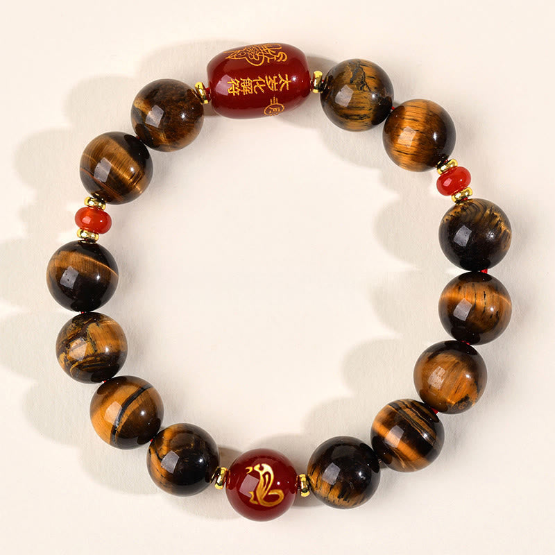 Natural Tiger Eye and Red Agate Chinese Zodiac Beaded Bracelet