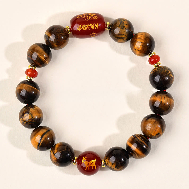 Natural Tiger Eye and Red Agate Chinese Zodiac Beaded Bracelet