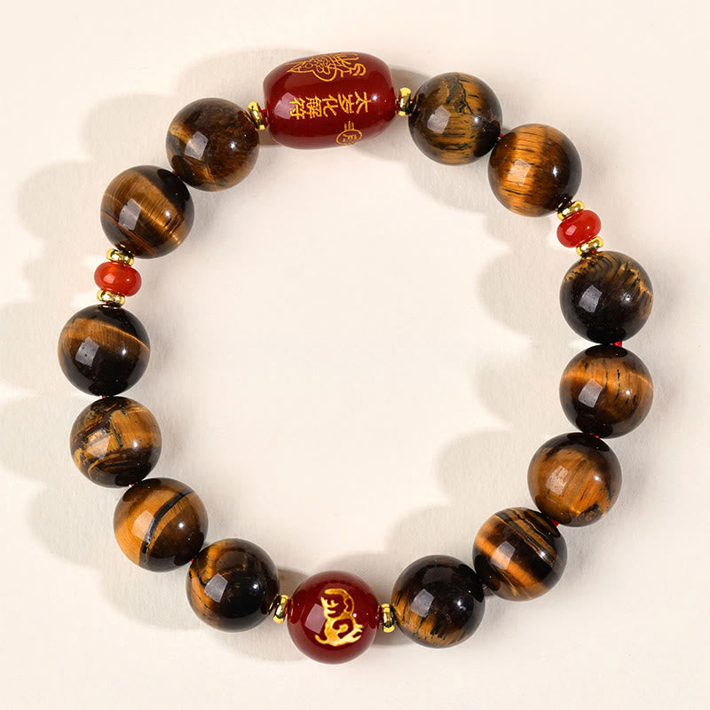 Natural Tiger Eye and Red Agate Chinese Zodiac Beaded Bracelet