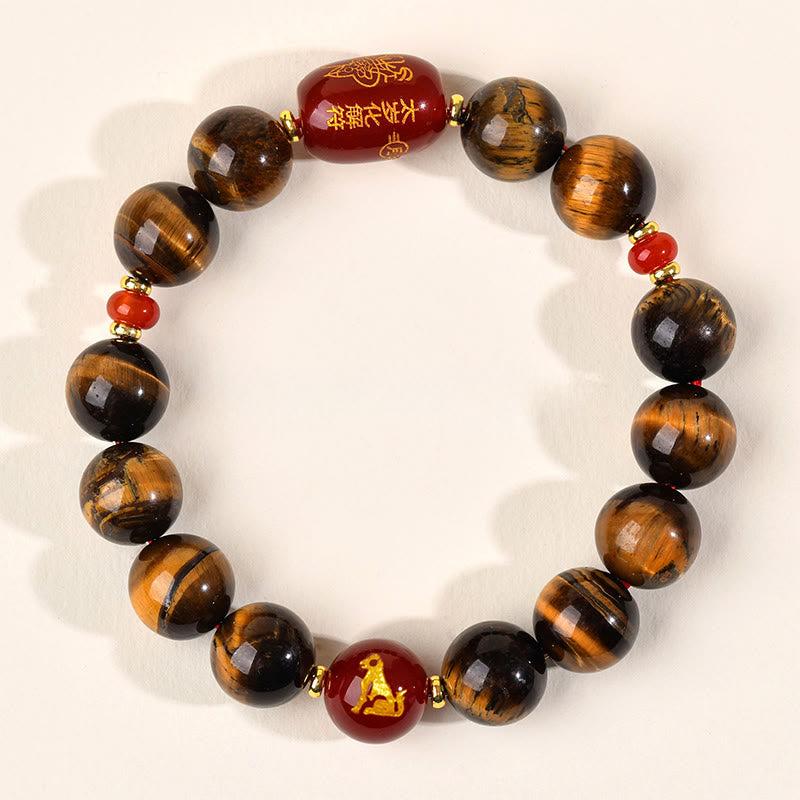 Natural Tiger Eye and Red Agate Chinese Zodiac Beaded Bracelet