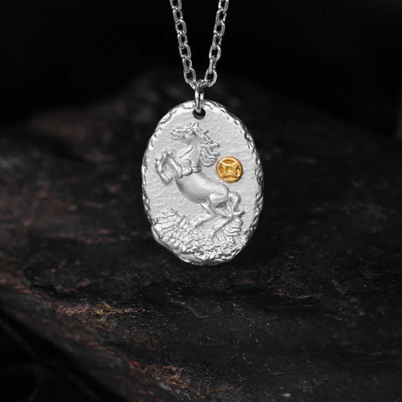 999 Sterling Silver Year Of The Horse 925 Sterling Silver Chain Prosperity Necklace Pendant