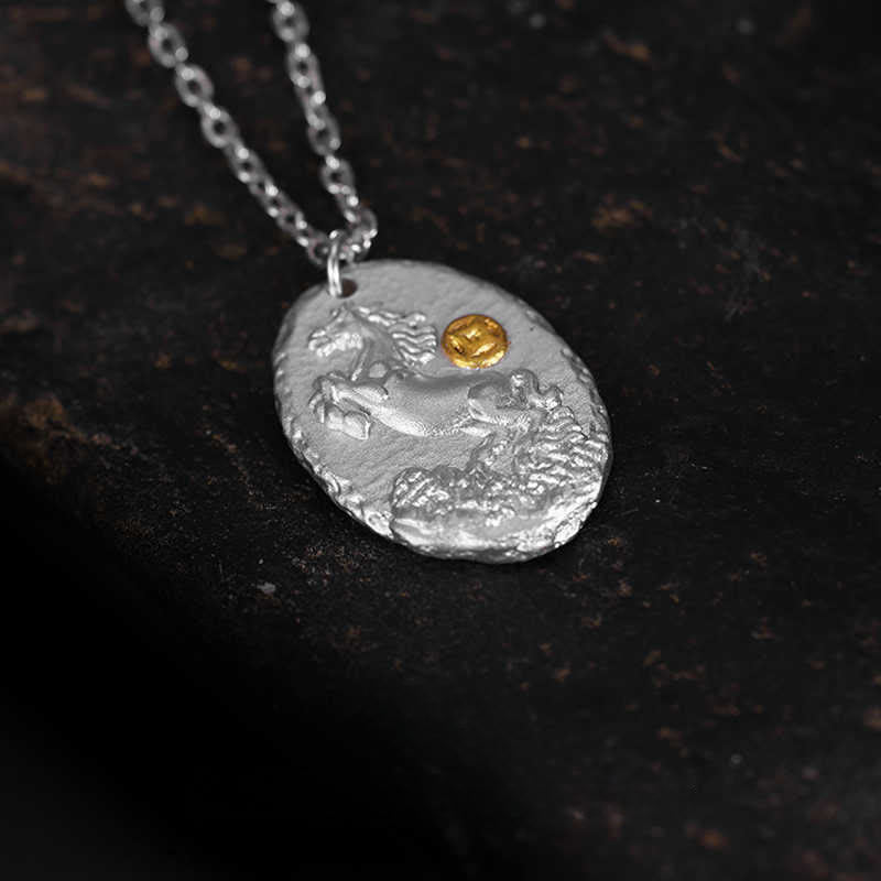 999 Sterling Silver Year Of The Horse 925 Sterling Silver Chain Prosperity Necklace Pendant