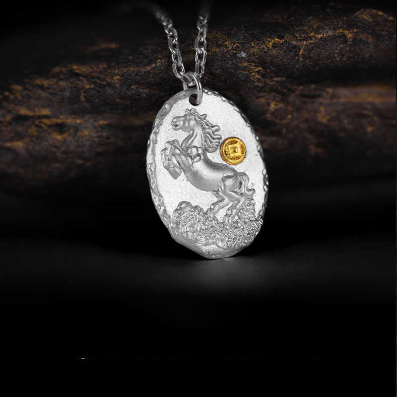 999 Sterling Silver Year Of The Horse 925 Sterling Silver Chain Prosperity Necklace Pendant