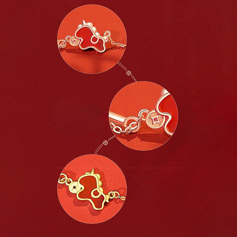 925 Sterling Silver Year Of The Horse Red String Red Agate Coin Charm Luck Bracelet