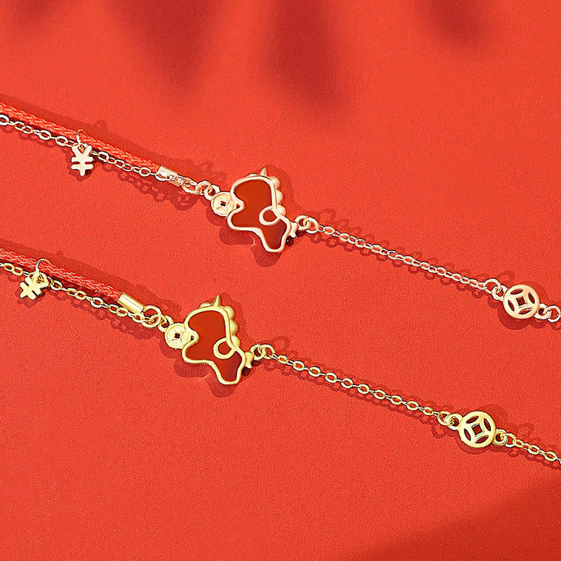 925 Sterling Silver Year Of The Horse Coin Charm Red Agate Blessing Necklace Pendant