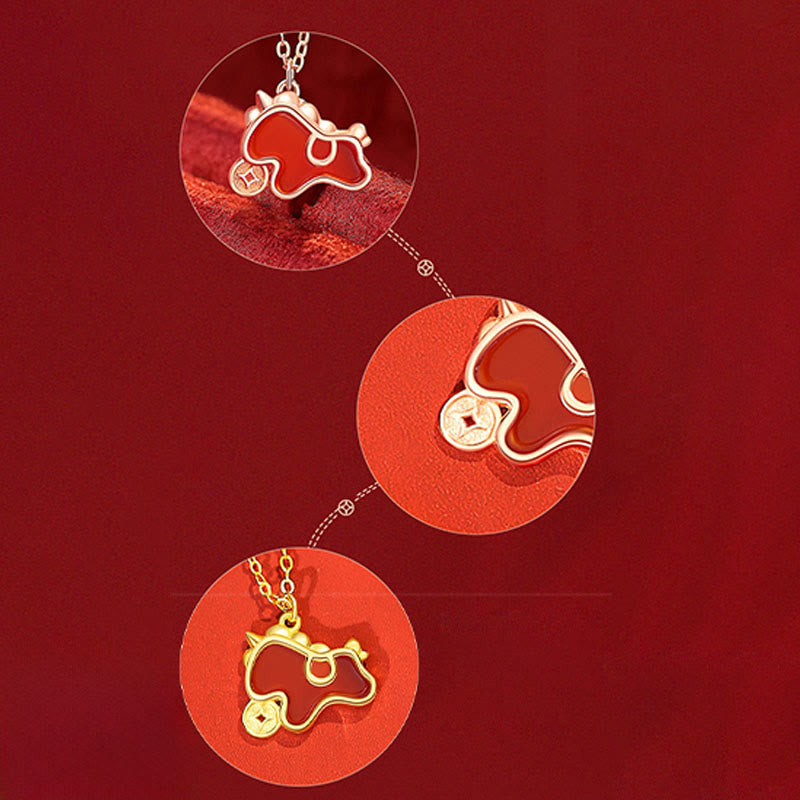 925 Sterling Silver Coin Red Agate Year Of The Horse Asymmetric Protection Earrings