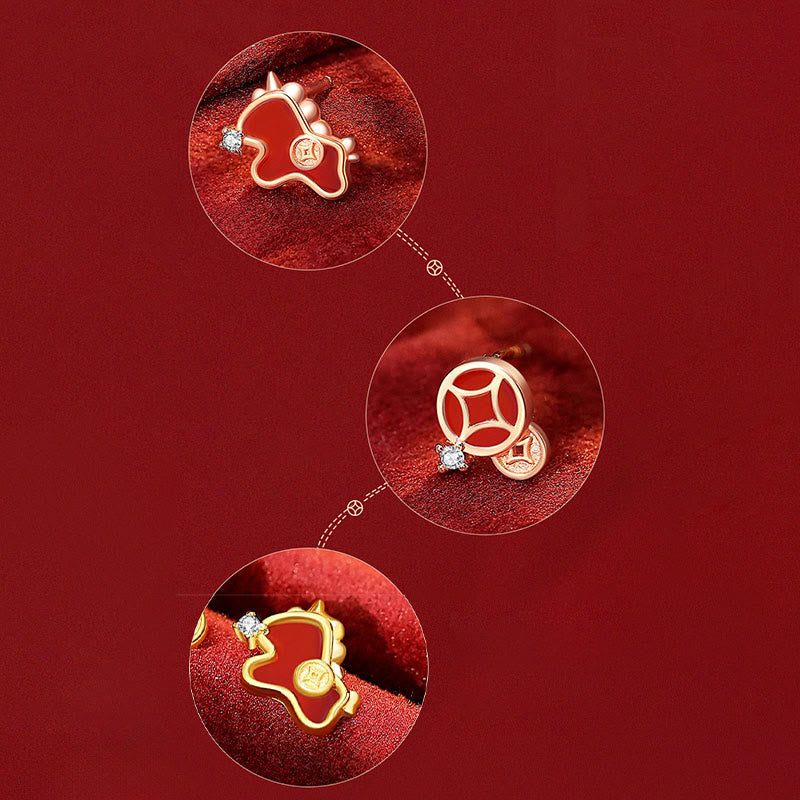 925 Sterling Silver Year Of The Horse Coin Charm Red Agate Blessing Necklace Pendant