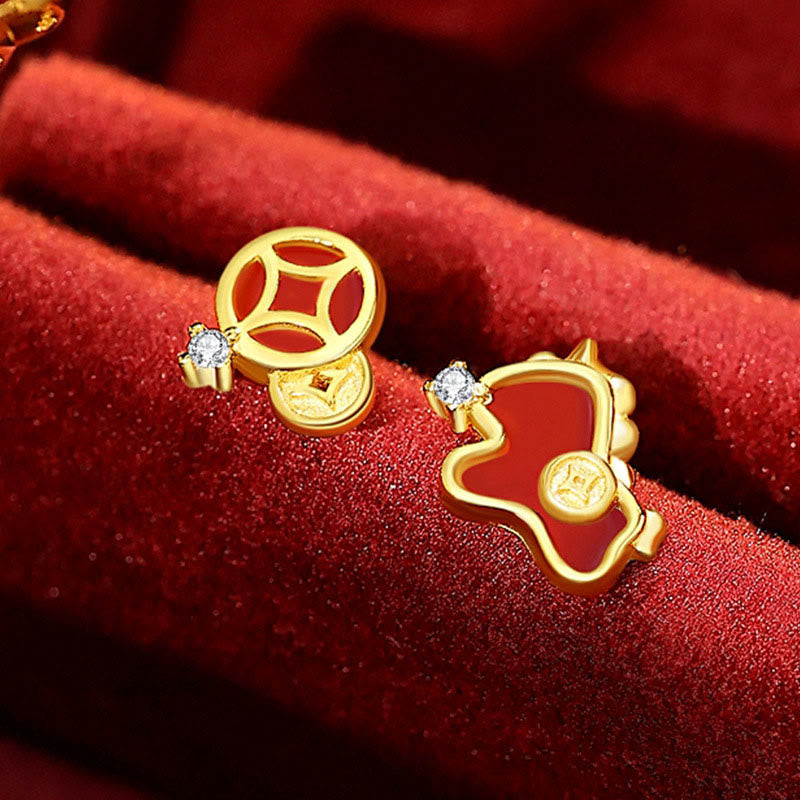 925 Sterling Silver Year Of The Horse Coin Charm Red Agate Blessing Necklace Pendant