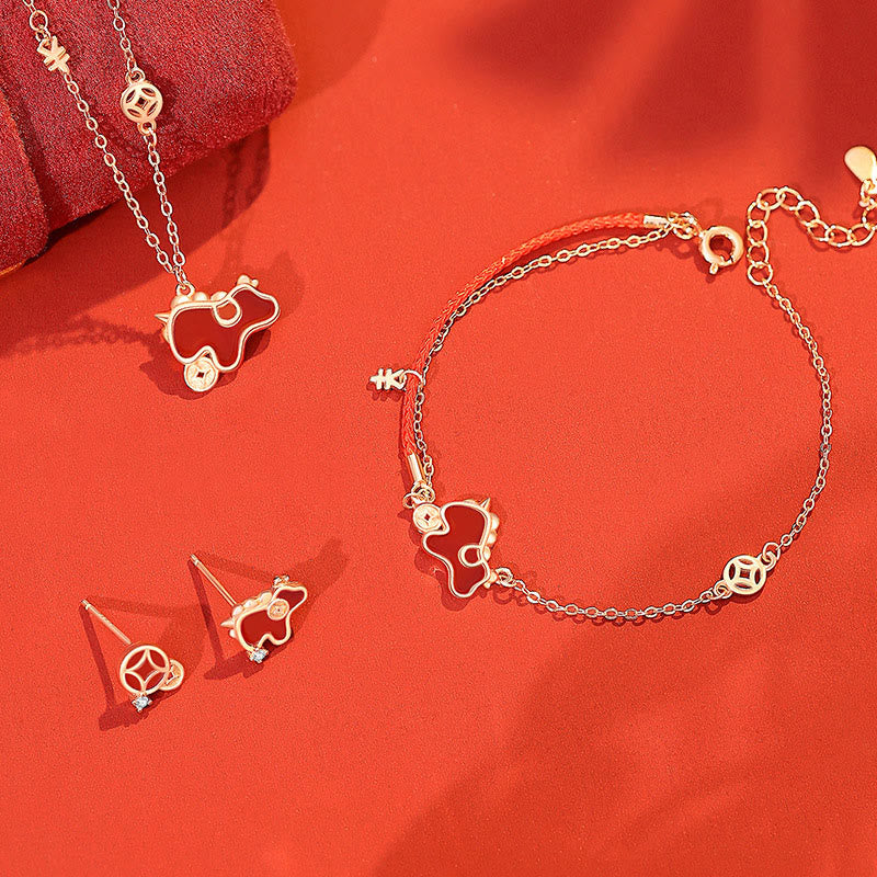 925 Sterling Silver Year Of The Horse Coin Charm Red Agate Blessing Necklace Pendant