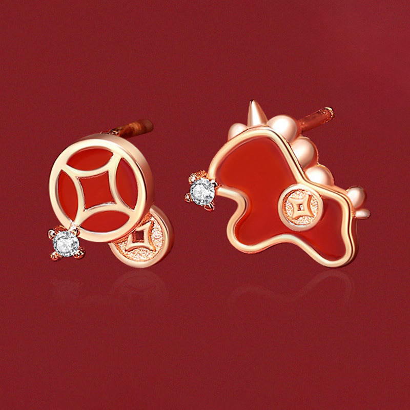 925 Sterling Silver Year Of The Horse Red String Red Agate Coin Charm Luck Bracelet