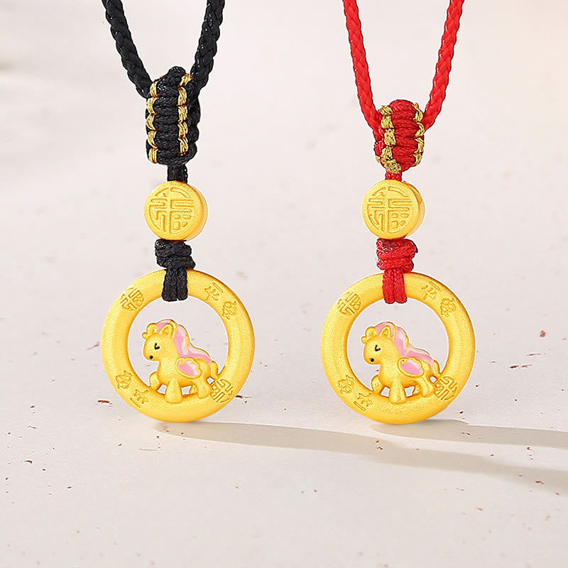 925 Sterling Silver Year Of The Horse Peace Buckle Fu Character Luck Necklace Pendant