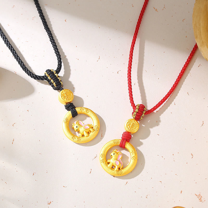 925 Sterling Silver Year Of The Horse Peace Buckle Fu Character Luck Necklace Pendant