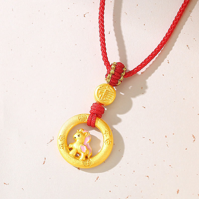 925 Sterling Silver Year Of The Horse Peace Buckle Fu Character Luck Necklace Pendant