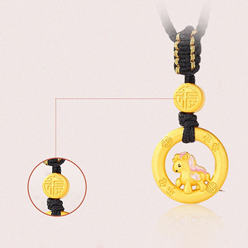 925 Sterling Silver Year Of The Horse Peace Buckle Fu Character Luck Necklace Pendant