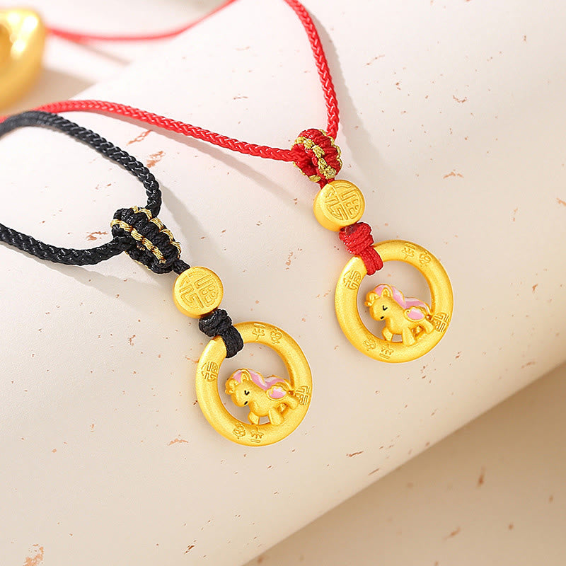 925 Sterling Silver Year Of The Horse Peace Buckle Fu Character Luck Necklace Pendant