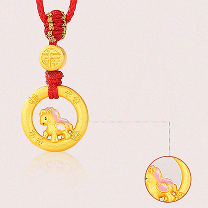 925 Sterling Silver Year Of The Horse Peace Buckle Fu Character Luck Necklace Pendant