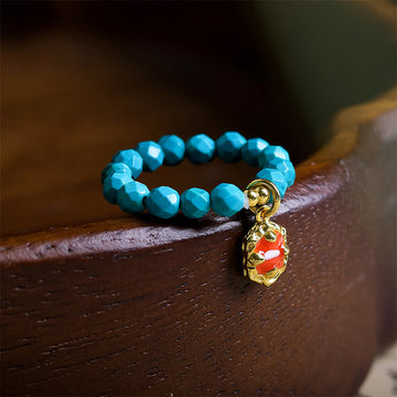 Ultra-Fine 4mm Faceted Turquoise Beaded Elastic Ring