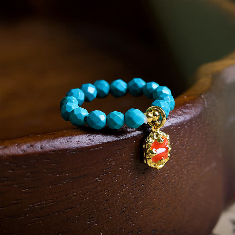 Ultra-Fine 4mm Faceted Turquoise Beaded Elastic Ring
